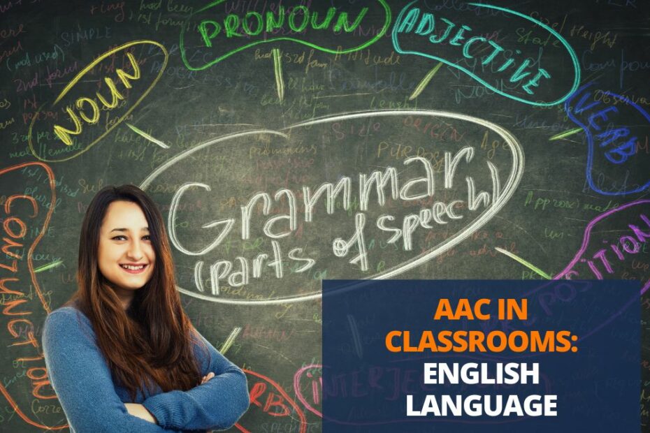 teacher teaching parts of speech in front of a blackboard