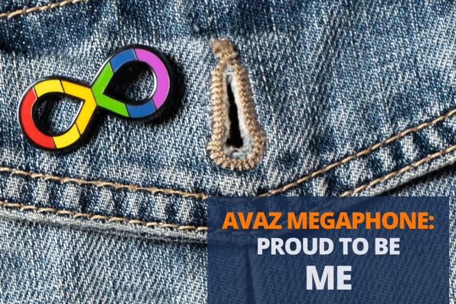 autistic pride symbol rainbow infinity pin on a jean back pocket